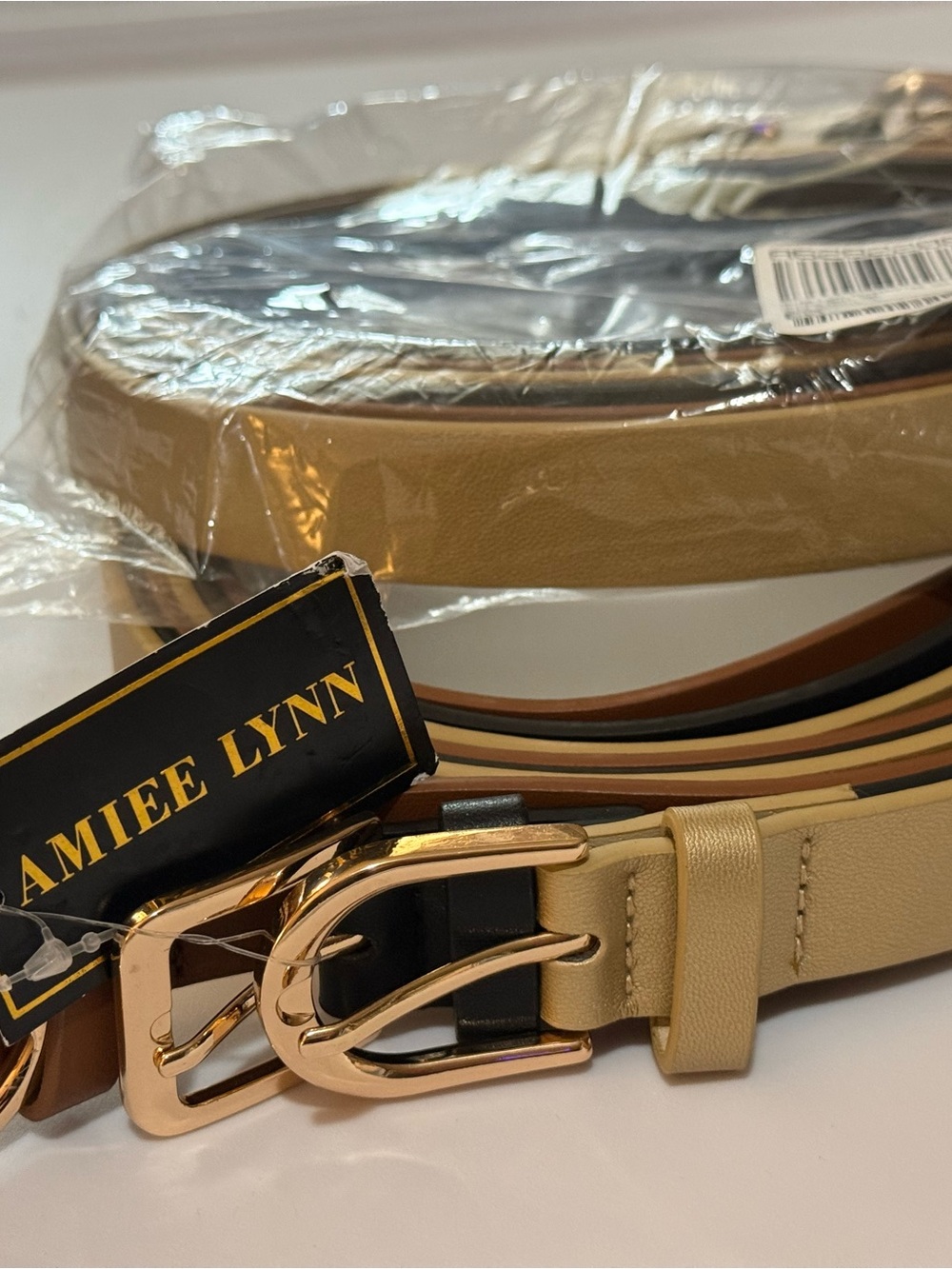 Aimee Lynn Gold-Tone Buckle Reversible Striped Belt